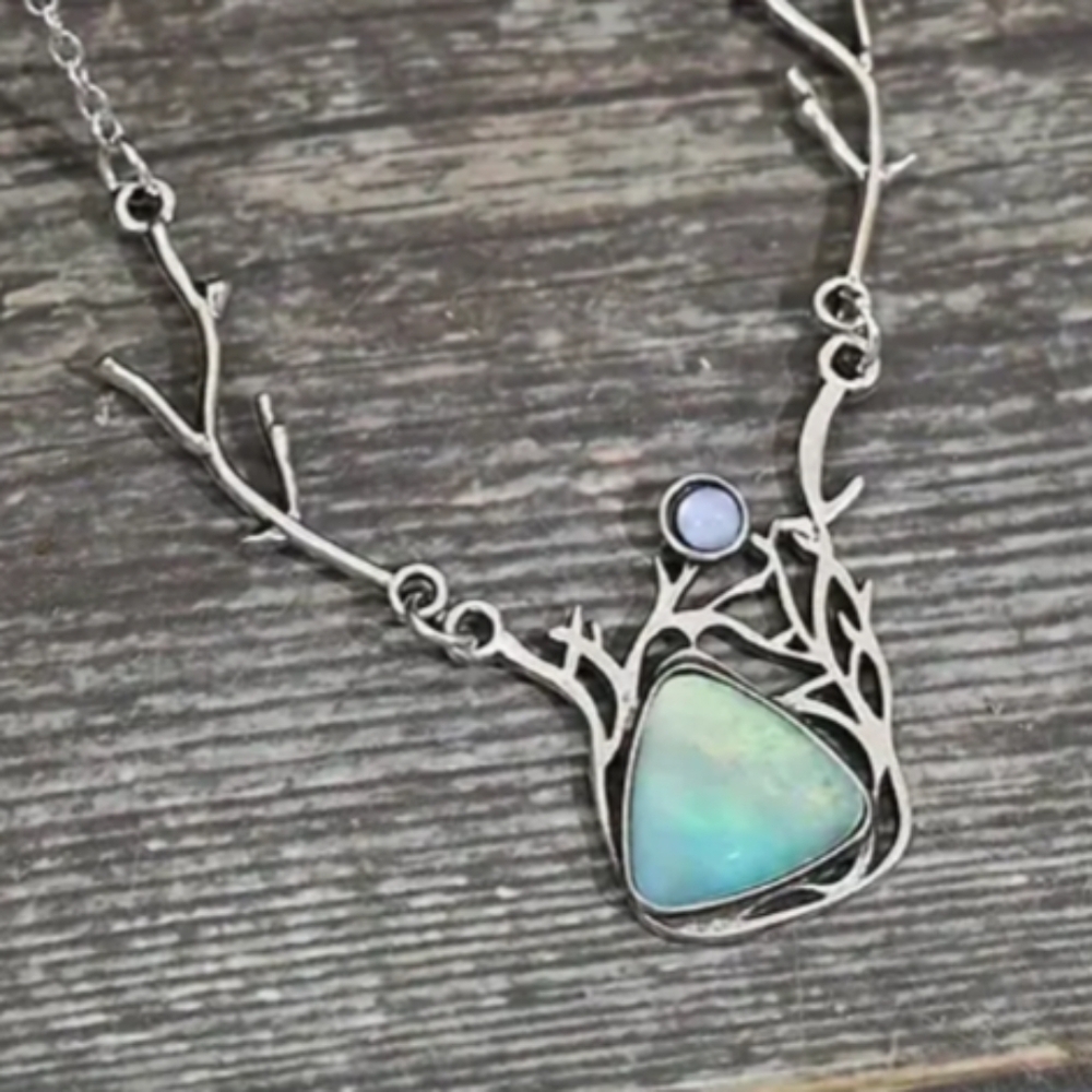 Silver Branch Necklace with Opal Pendant - Picture 2 of 4